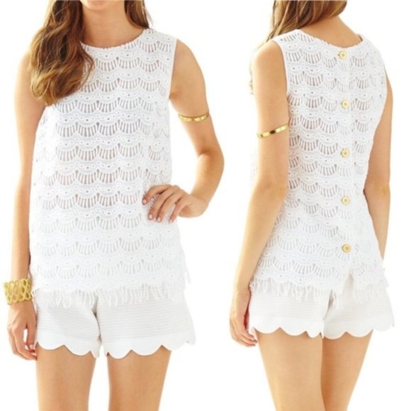 Lilly Pulitzer Tops - Lilly Pulitzer White Iona Crochet Fringed Tank Top